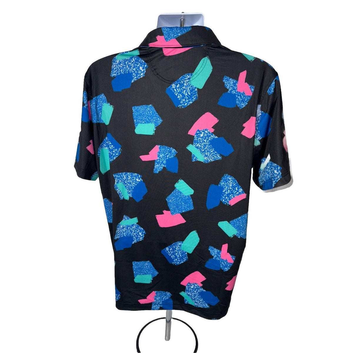 Chubbies Men's The Abs Tract  Performance Polo Shirt- Black Multi- Medium -New