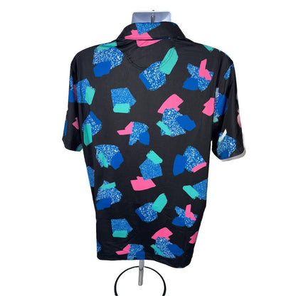 Chubbies Men's The Abs Tract  Performance Polo Shirt- Black Multi- Medium -New