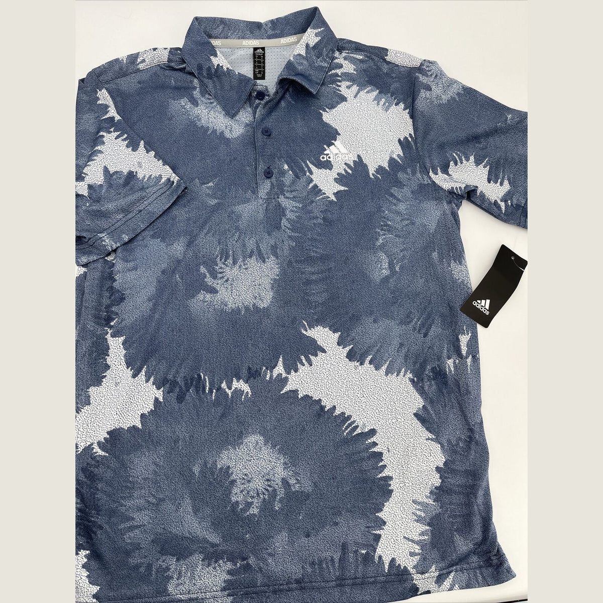 $65 Adidas Men's Flower Mesh Golf Polo Shirt -White/Collegiate Navy- Small -New