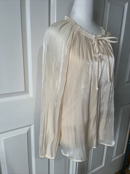 LC Lauren Conrad Tie Front Peasant Top-Cream Silk - Small - New Tag $48 Retail