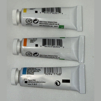 Combo Lot Of 3 Tubes Winsor & Newton Designers' Gouache, Blue, Orange, Yellow