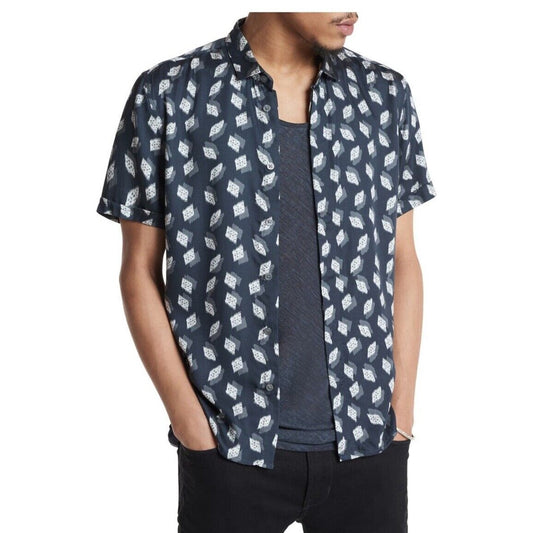 $188 New John Varvatos Men's Short Sleeve Loren Soft Modal Shirt-Black-Large