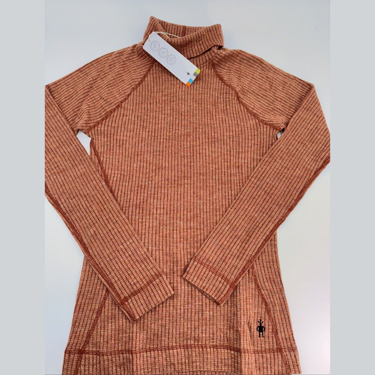 $120 Smartwool Women’s Merino Rib Turtleneck Shirt-Pecan Brown Heather-XSmall
