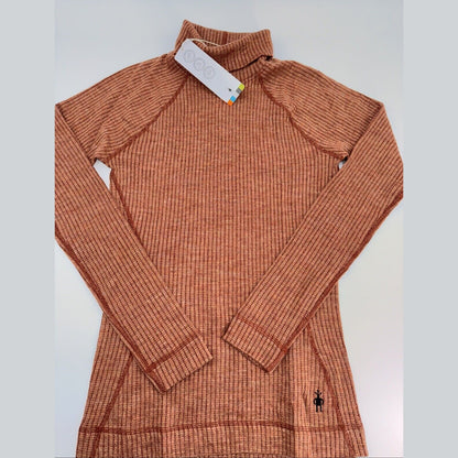 $120 Smartwool Women’s Merino Rib Turtleneck Shirt-Pecan Brown Heather-XSmall