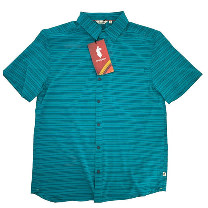 $80 COTOPAXI Men’s Cambio Button Up Short Sleeve Shirt-Mineral Blue Stripe-Small