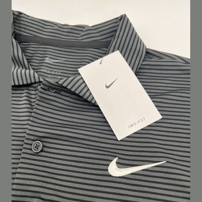 Nike Men’s Dri-Fit Polo Core Striped Golf Tennis Shirt-Grey/Black- Small-NWT