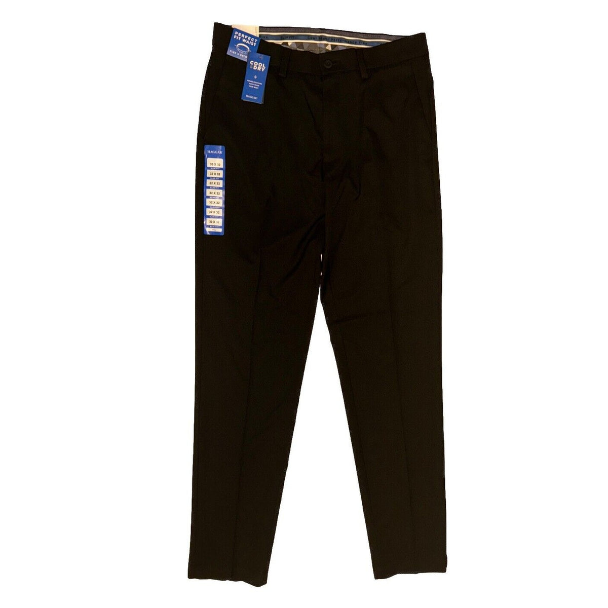 Haggar Men’s Cool Right Performance Flex Slim Fit Flat-Front Pants-Black-32Wx32L