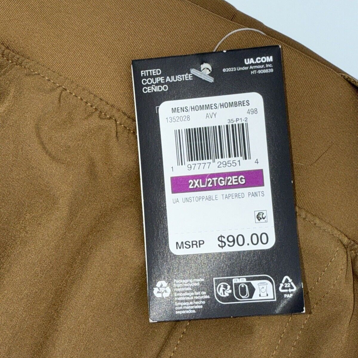 $90 Under Armour Men’s Unstoppable Tapered Training Joggers -Coyote-2XLarge-New