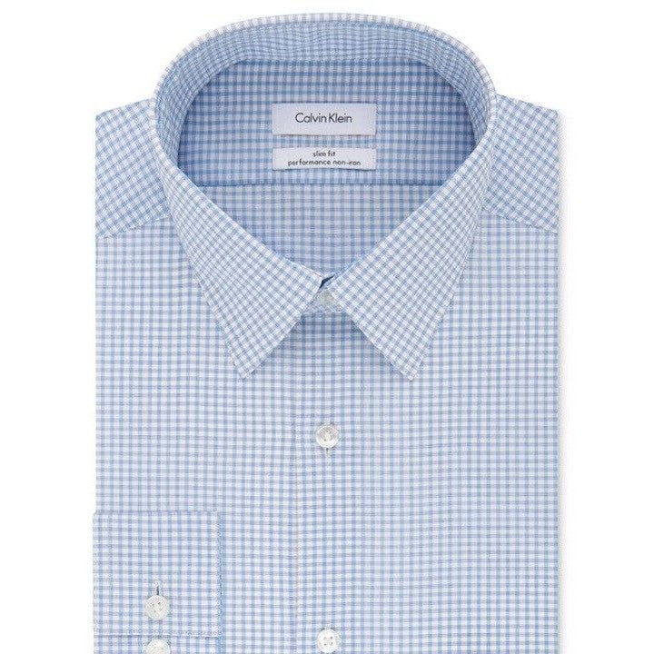 Calvin Klein Men’s Slim Fit Performance Blue Check- Dress Shirt- 16-16 ½ Large