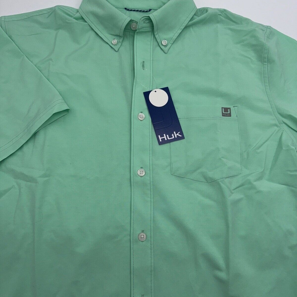Huk Men’s Kona Solid Button up S/S Shirt- Color: Bermuda- Size: Medium- New