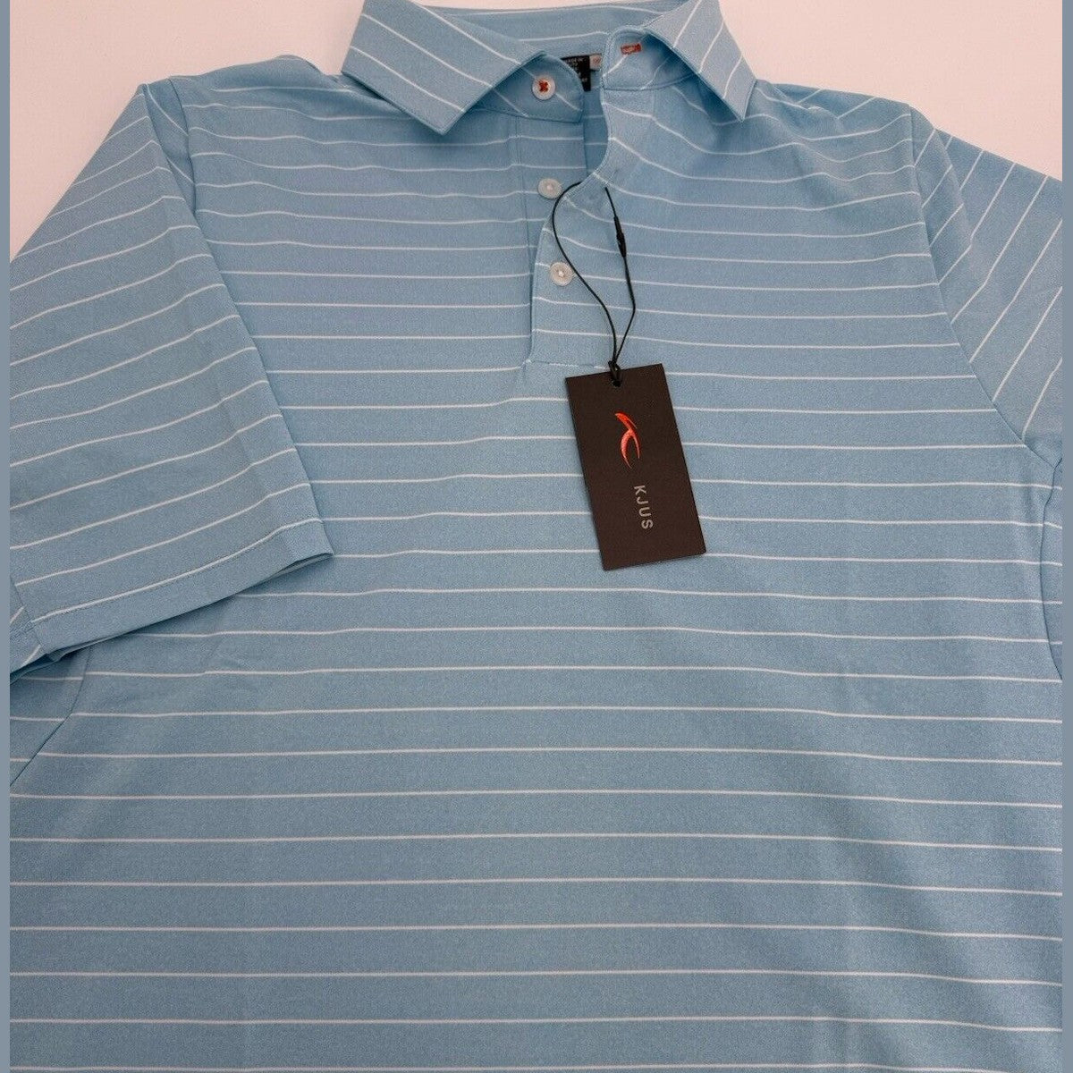 $99 Kjus Men’s Soren Golf Polo Striped Performance Shirt-Blue-Size: 48/Small-New