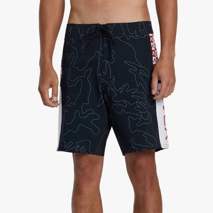 $60 RVCA Men’s Apex 2 - 18" Boardshorts Trunk - Camo Black/Red- Size: 33”- New