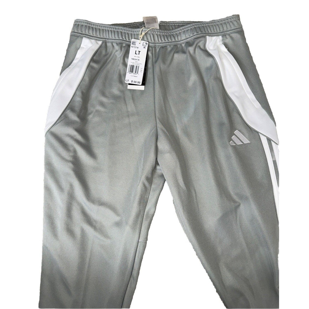 $50 Adidas Men's Tiro 24 Slim Training Pants- Grey On White-Large Tall (32L) New