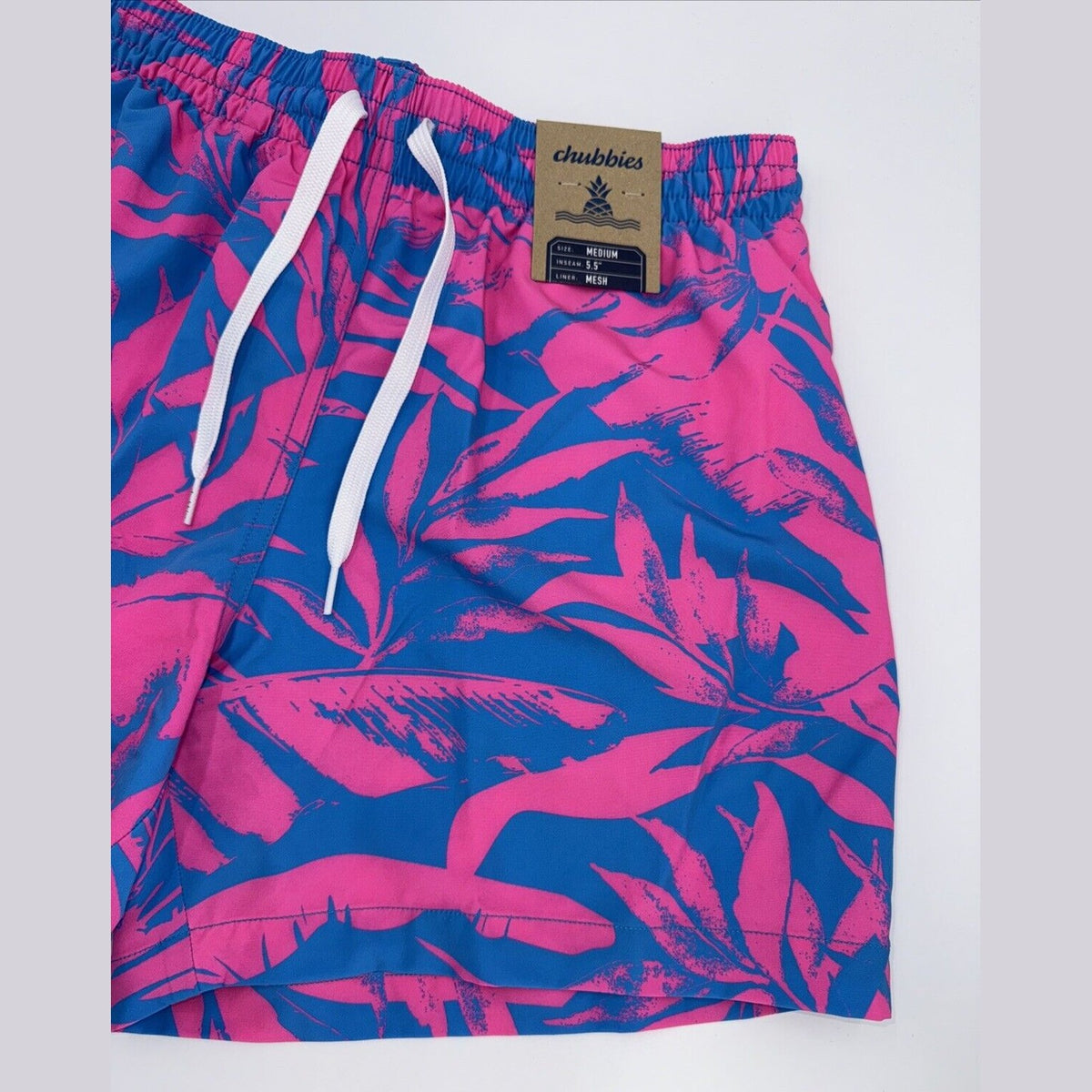 $70 Chubbies The Palm Springers 5.5" Inseam Swim Trunks-Pink/Blue- Large-New Tag