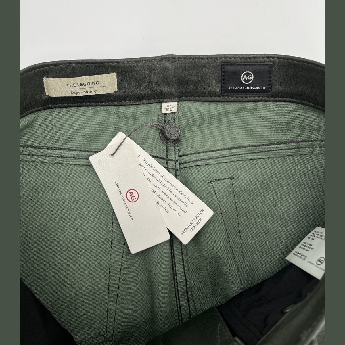 $975 Adriano Goldschmied AG Women’s The Legging Super Skinny Pants-Olive-27W-NEW