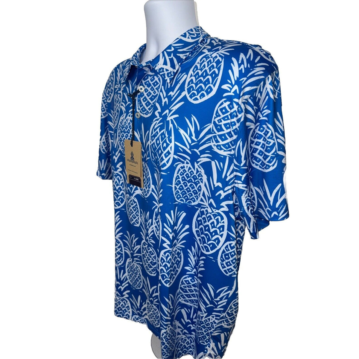 Chubbies Men's The Thigh Napple Performance Polo Shirt- Blue Pineapple - XLarge