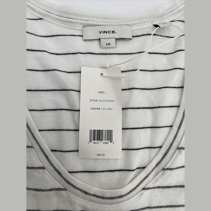 $80 *New* Vince Easy Scoop Neck Striped Tank Top- Off White- Large -New Tag