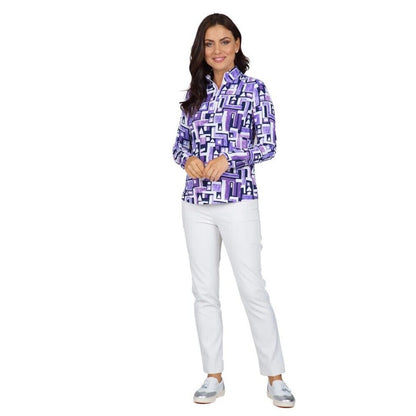 $100 Ibkul Women’s Long Sleeve Zip Mock Neck Top-Jennifer Plum -XSmall-New