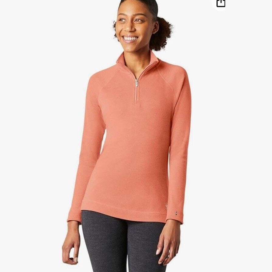 $115 Smartwool Women’s 1/4 Zip Thermal Pullover Merino Wool-Sunset Coral -XSmall