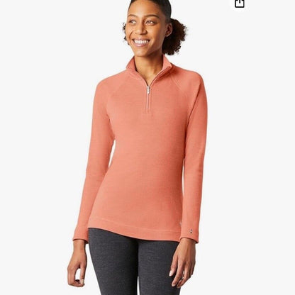 $115 Smartwool Women’s 1/4 Zip Thermal Pullover Merino Wool-Sunset Coral -XSmall