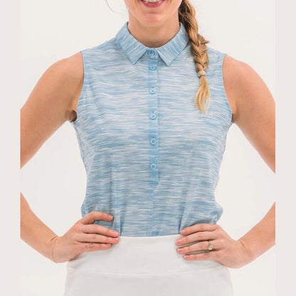 Foray Golf Women's Sleeveless Polo - Blue Melange- Large - MSRP $100