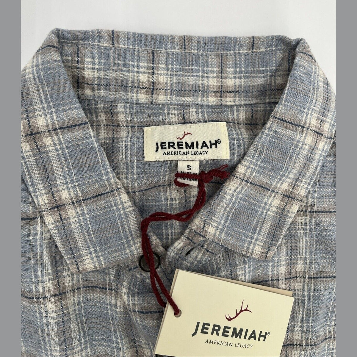 $85 Jeremiah Men’s Woven Short Sleeve Button Up Shirt Check-Light Blue-Small-New