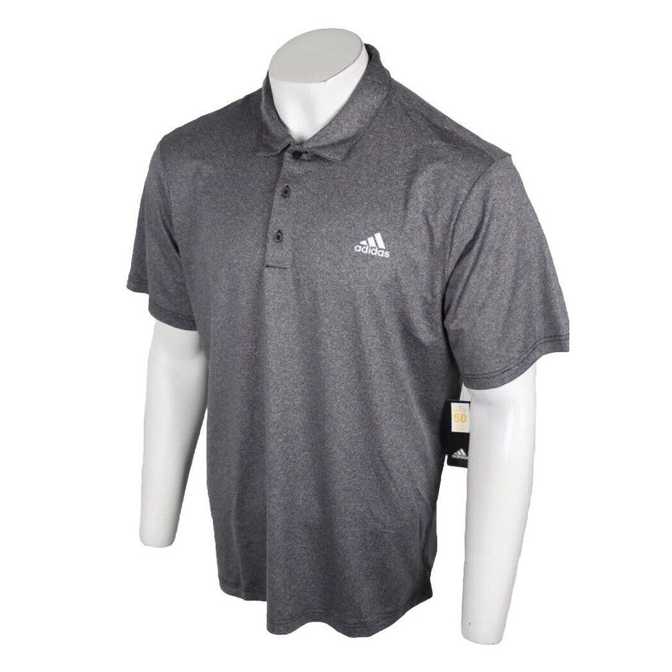 $65 Adidas Men's Golf Polo Ultimate UPF 50 Size XL Grey Heather ADVS20R773-Small