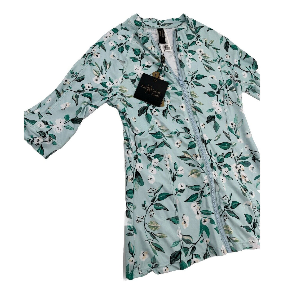 $78 NIP TUCK Swim Full Zip Sun Safe Top UPF 50-#NN5290OSB-Blue/Green-Size: 4-New