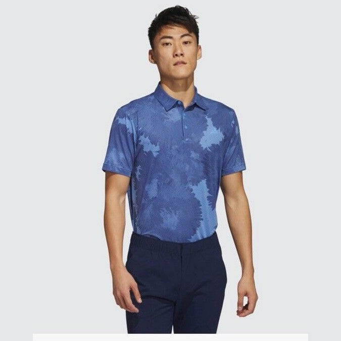 $65 Adidas Men's Flower Mesh Golf Polo Shirt -Real Blue - Small -New Tag