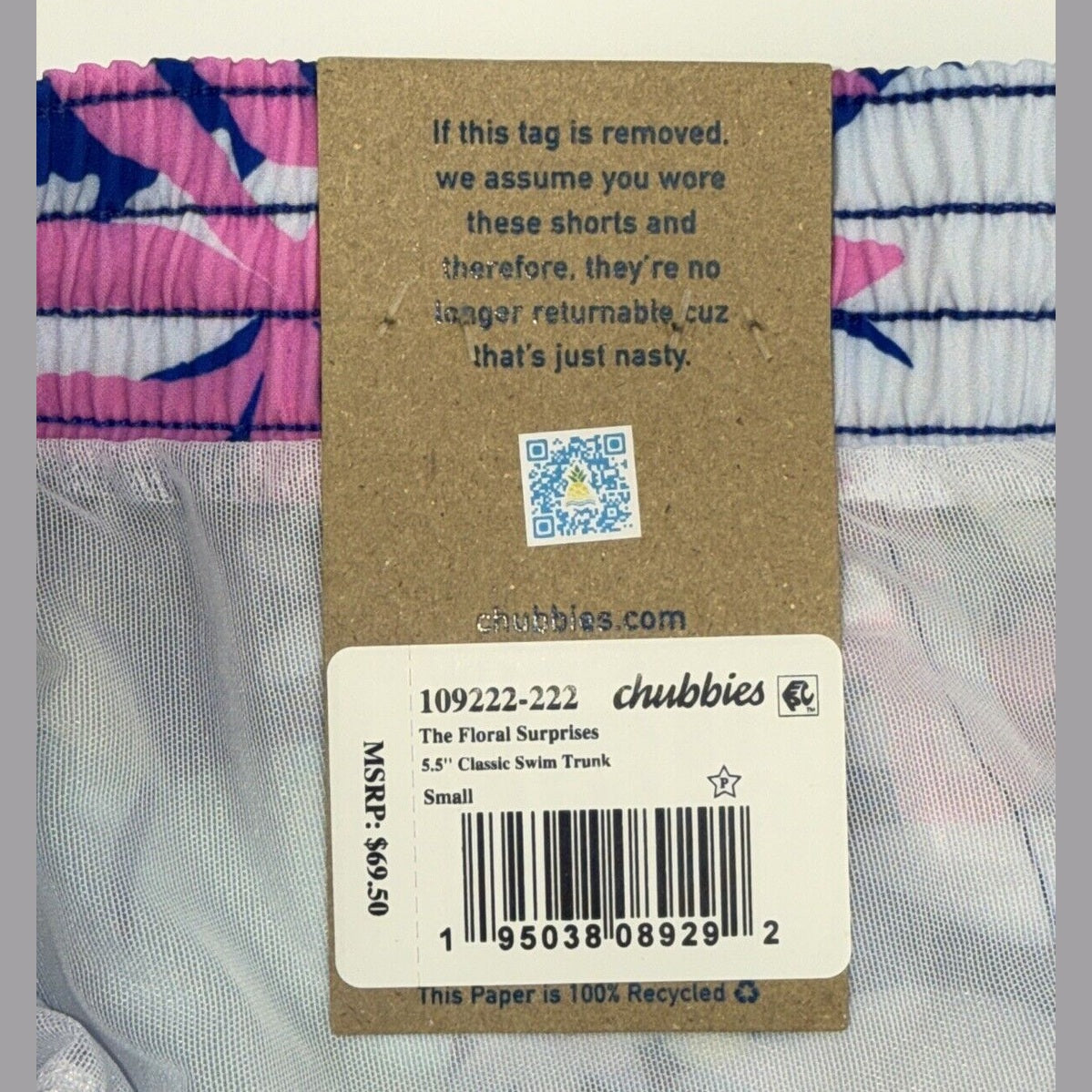 $70 Chubbies The Floral Surprise 5.5" Inseam Swim Trunks- Multi  -Small -New Tag