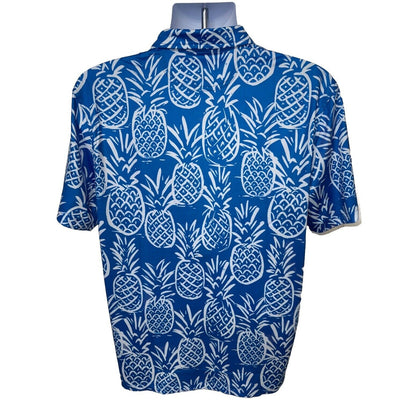 Chubbies Men's The Thigh Napple Performance Polo Shirt-Blue Pineapple-Medium-New