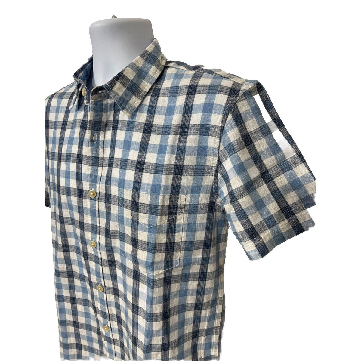 $70 Lucky Brand Men’s 100% Cotton Ballona S/S Shirt Plaid-Blue-Medium-New Tag