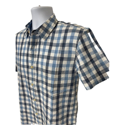 $70 Lucky Brand Men’s 100% Cotton Ballona S/S Shirt Plaid-Blue-Medium-New Tag