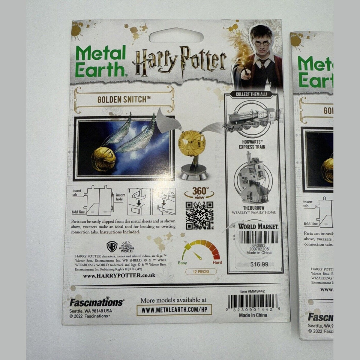 Lot Of 2 x Harry Potter Golden Snitch 3D Steel Model Kit Metal Earth New Sealed