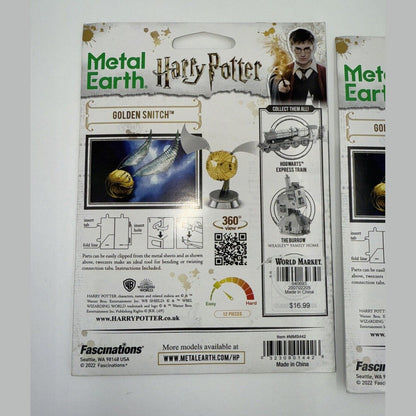Lot Of 2 x Harry Potter Golden Snitch 3D Steel Model Kit Metal Earth New Sealed