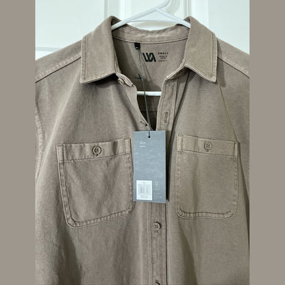 VRST Men's Garment Dye SS Short Sleeve Button Down Shirt- Mushroom-Small-New Tag