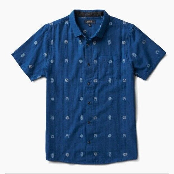$75 Roark Men’s Journey Sunburst Button S/S Shirt-Dobby Indigo-Small-New Tag