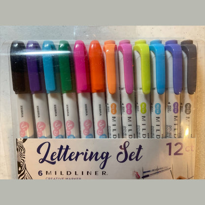 Zebra Pen Lettering Set, Assorted Colors, 12 Count NEW