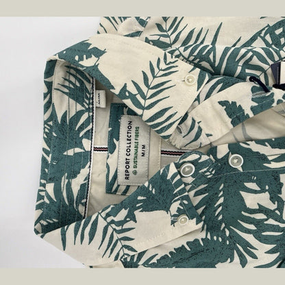 $59 Report Collection Men’s Tropical Print Short Sleeve Button Down-Cream-Medium