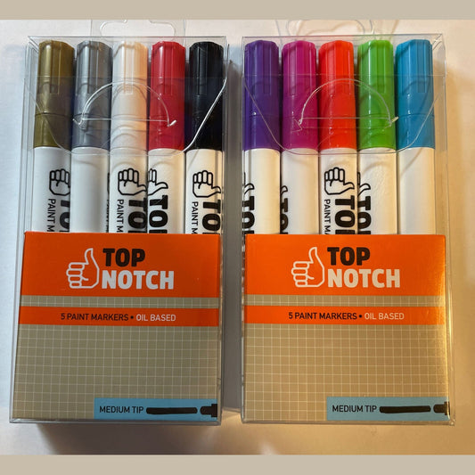 2 X Top Notch Paint Markers 5 Colors Medium Tip Oil Based Combo Lot - 10 Markers