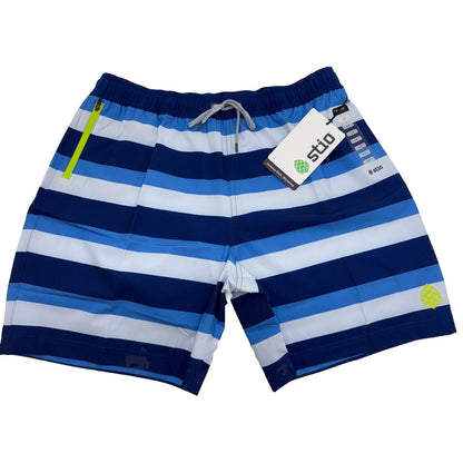 $75 Stio Men’s CFS Drifter Board 7” Shorts -Cobalt Blue Stripes-Size: Large- NWT