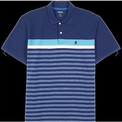 IZOD Men's Advantage Performance Short Sleeve Stripe Polo- Blue/White-Small-New