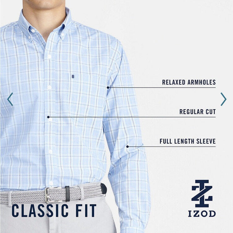IZOD Men’s Plaid SHIRT Long Sleeve Plaid Button Down Classic-Bachelor-Medium-NEW
