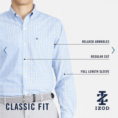 IZOD Men’s Plaid SHIRT Long Sleeve Plaid Button Down Classic-Bachelor-Medium-NEW