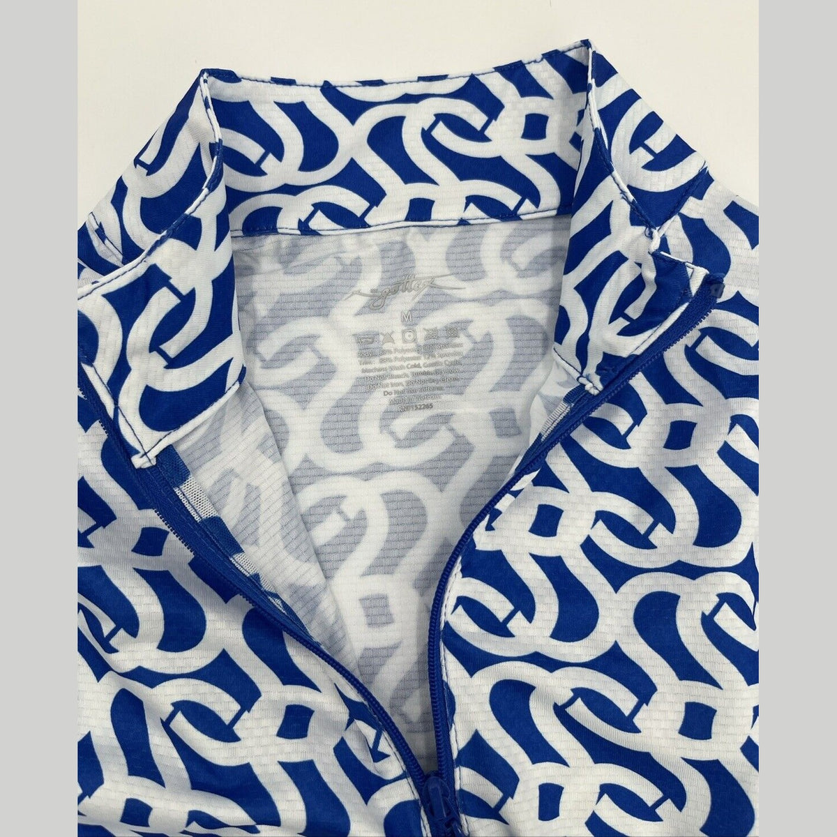 $95 X by GOTTEX GEO  Long Sleeve Mock Neck Shirt - Geo Blue/White-Medium-New