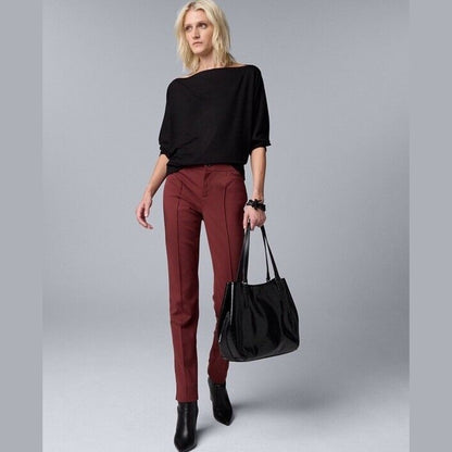 Simply Vera Wang Women’s Mid-Rise Pintuck Ponte Skinny Pants - Houndstooth-Small