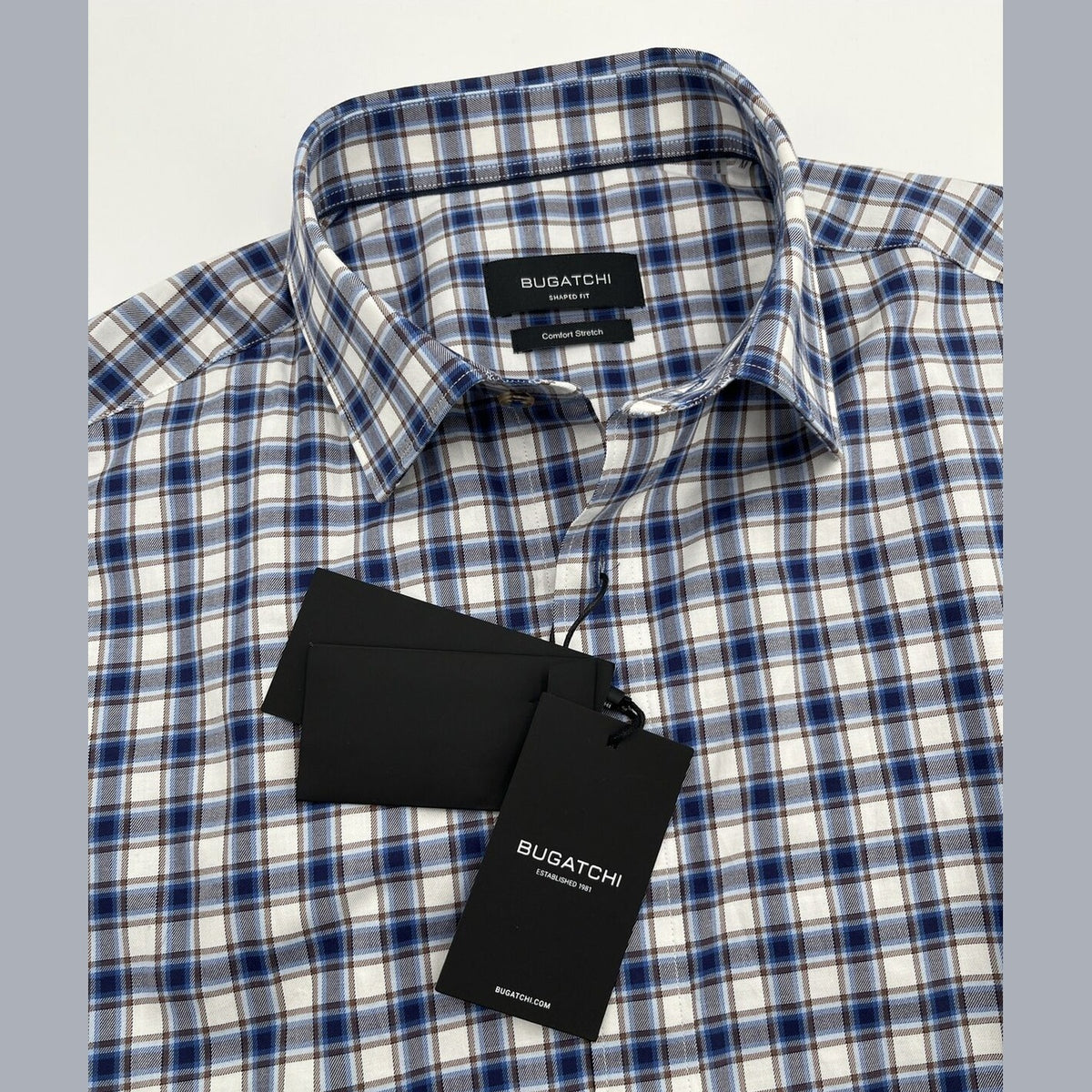 Bugatchi Uomo Men’s Plaid Dress Shirt Long Sleeve -Blue White-Medium- New $149