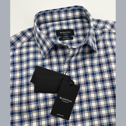 Bugatchi Uomo Men’s Plaid Dress Shirt Long Sleeve -Blue White-Medium- New $149