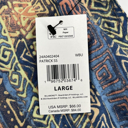 $66 BILLABONG Men's Patrick Short Sleeve Button Shirt- Multi - Large-New