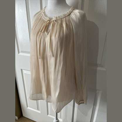 LC Lauren Conrad Tie Front Peasant Top-Cream Silk - Small - New Tag $48 Retail